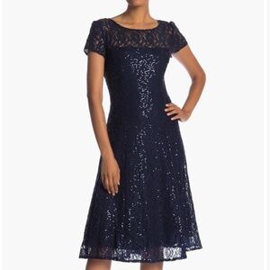 NWT SLNY Sequin Lace Midi Dress